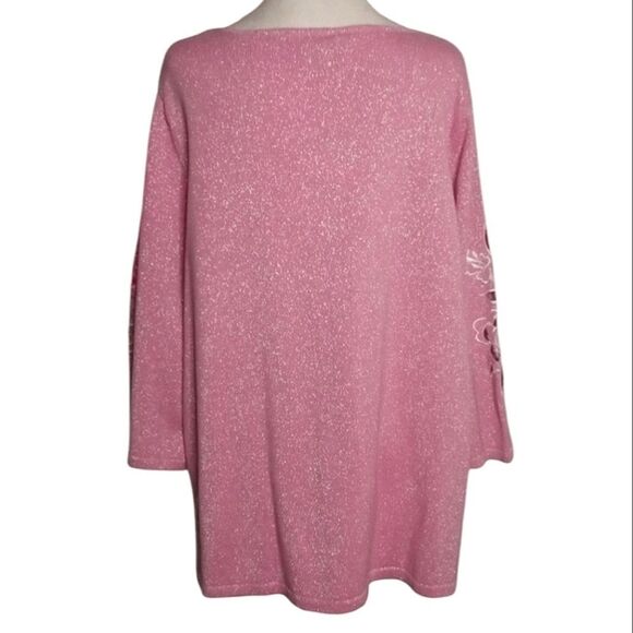 Bob Mackie Wearable Art Pink Floral Cutout Sparkly Tunic Cotton Blend NWT XL - Picture 4 of 8